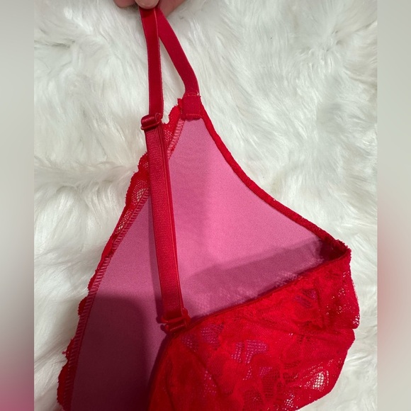 Red PINK Victorias Secret Bralette Lace Set - Picture 3 of 12